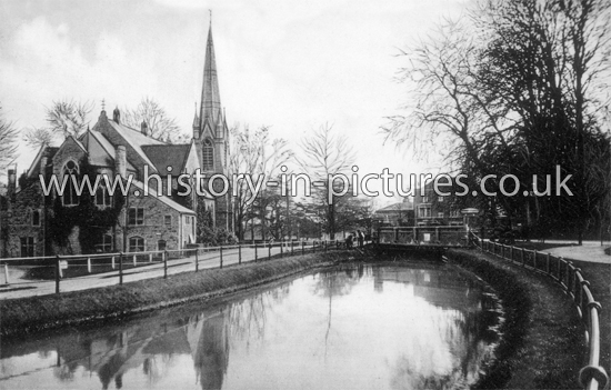 Wesleyan Church and River, Enfield, Middlesex. c.1908
